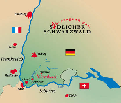 Lage Anfahrt Bundesgolddorf Gersbach Naturpark Südschwarzwald Karte Südlicher Schwarzwald
